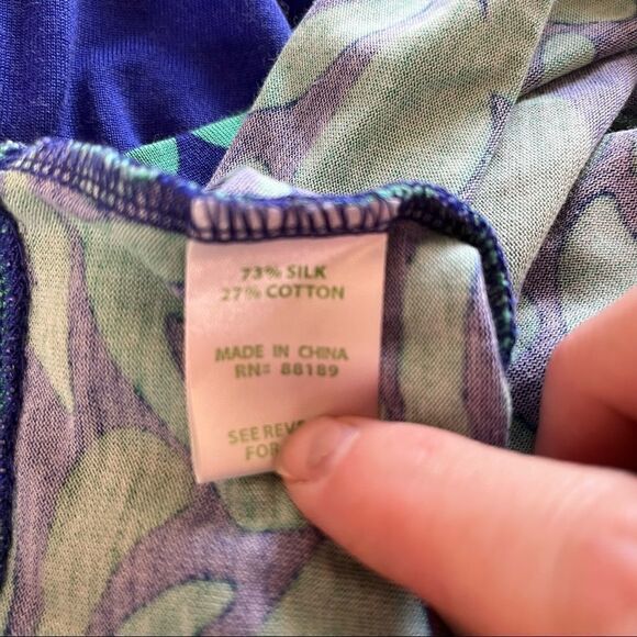 Lilly Pulitzer Dress S Modern One Sleeve Bare Shoulder Purple Aqua Jersey Silk - Picture 7 of 7